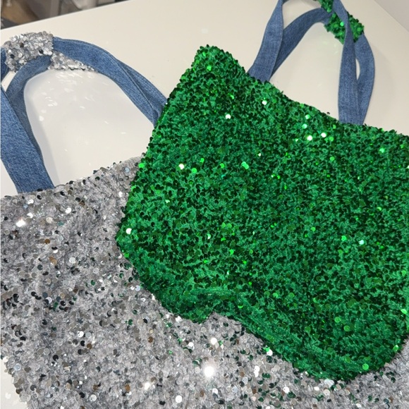 Handmade Handbags - Glamorous Green and Silver Sequin Tote